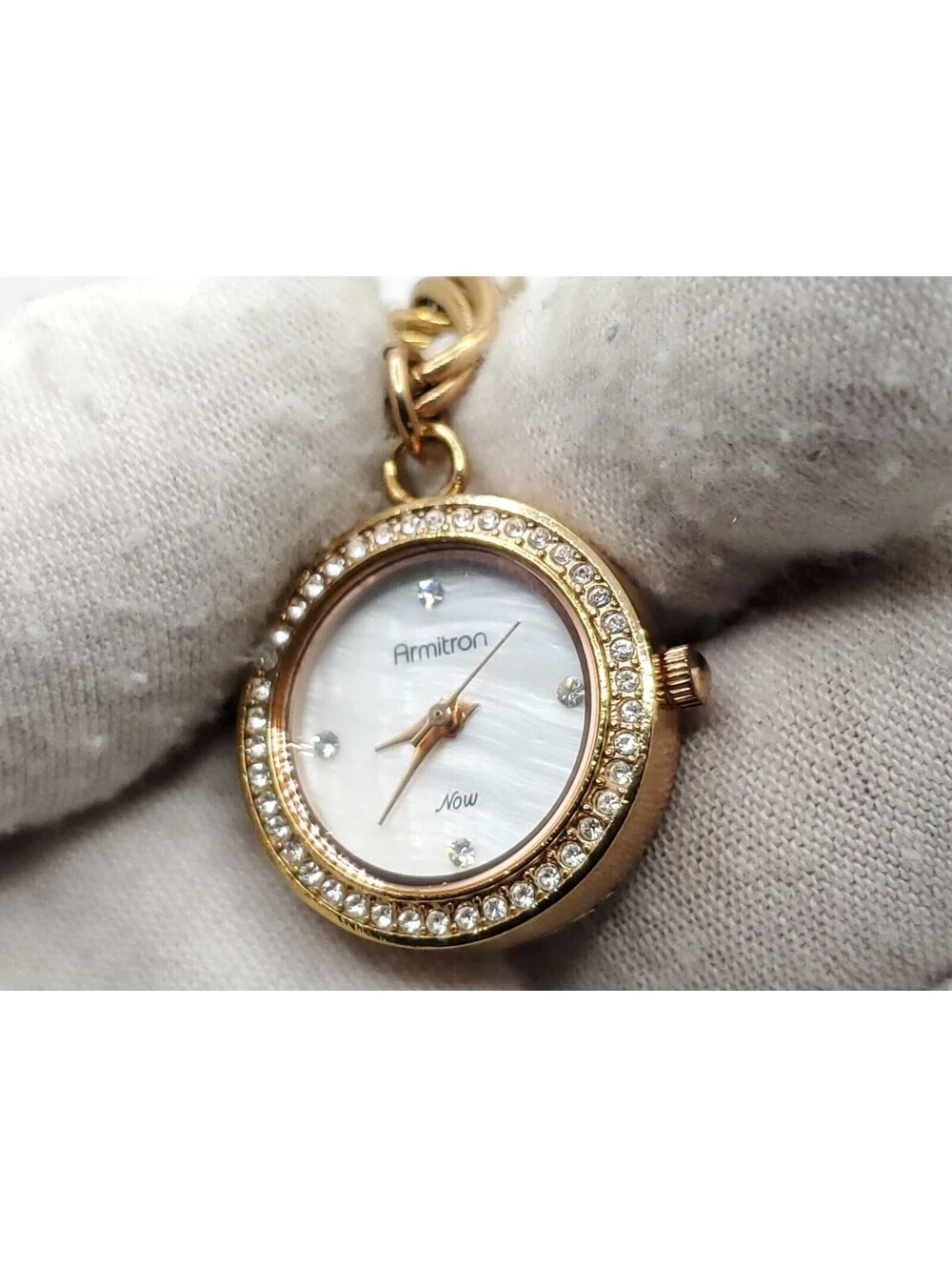 Armitron Now Rose Gold Tone Charm Watch New Battery MOP White Dial 22mm